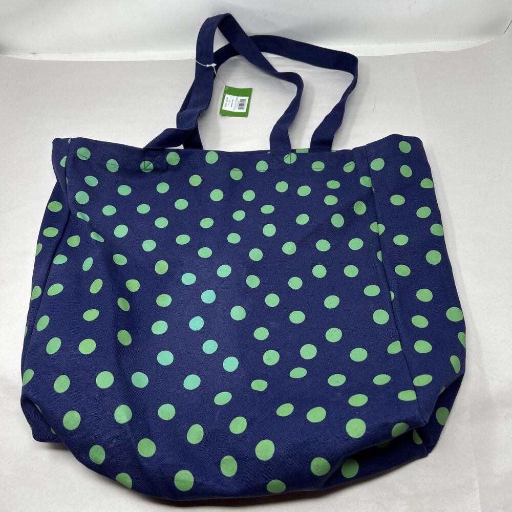 Kate Spade New York Navy Blue w/Green Dots "Sonnet Dot" Canvas Book Tote w/Tags